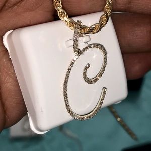 10k Real Gold & Diamond C initial large pendant charm FREE APPRAISAL Huge sale